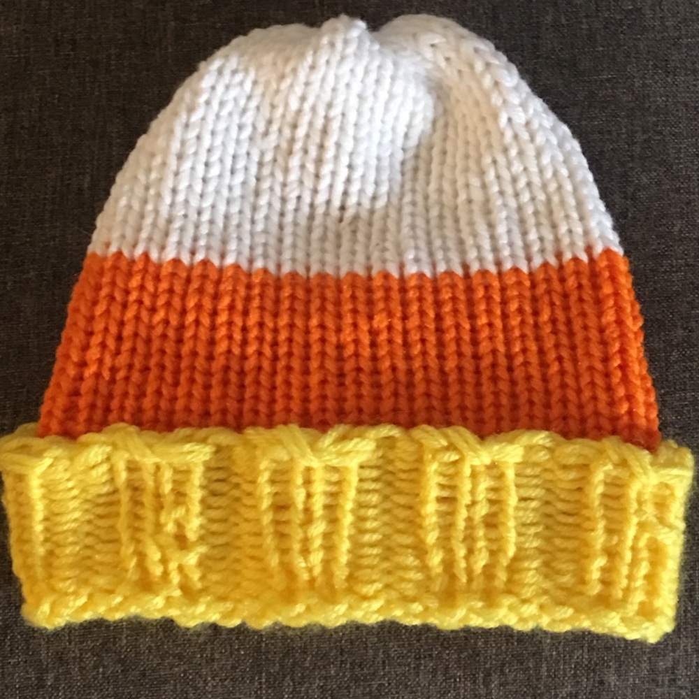 Handmade knit candy corn hat